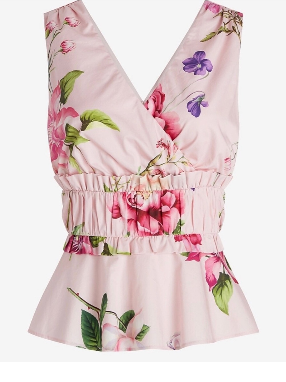 Pink Floral Ruffle Peplum top, Express brand. Size L